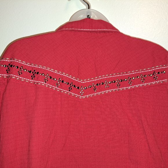 Ariat Embroidered Stitch Accent Snap Button Western Fitted Red Shirt Sz XL - Picture 8 of 12